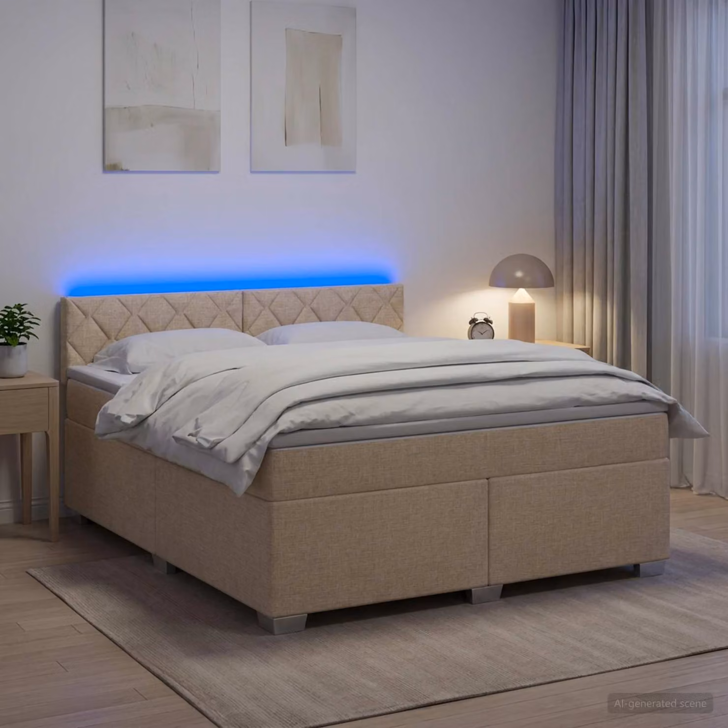 Letto con Box Spring vidaXL con Materasso Ibrido e Illuminazione LED, Crema, L/P: 160 x 200 cm