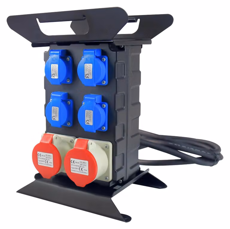 Distributore di corrente per cantieri - Presa CEE 16A 400V - 4 prese Schuko 230V - 2 prese CEE 16A 400V