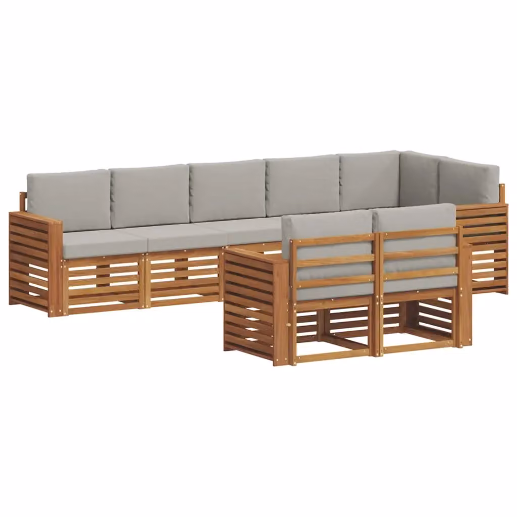 Set di divani da esterno vidaXL a forma di L composto da 8 pezzi in legno di acacia con cuscini grigi – 2
