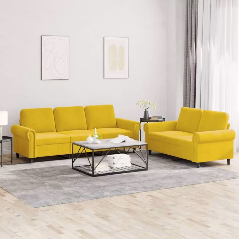Maison Exclusive - Set divano a 2 posti con cuscini in velluto giallo