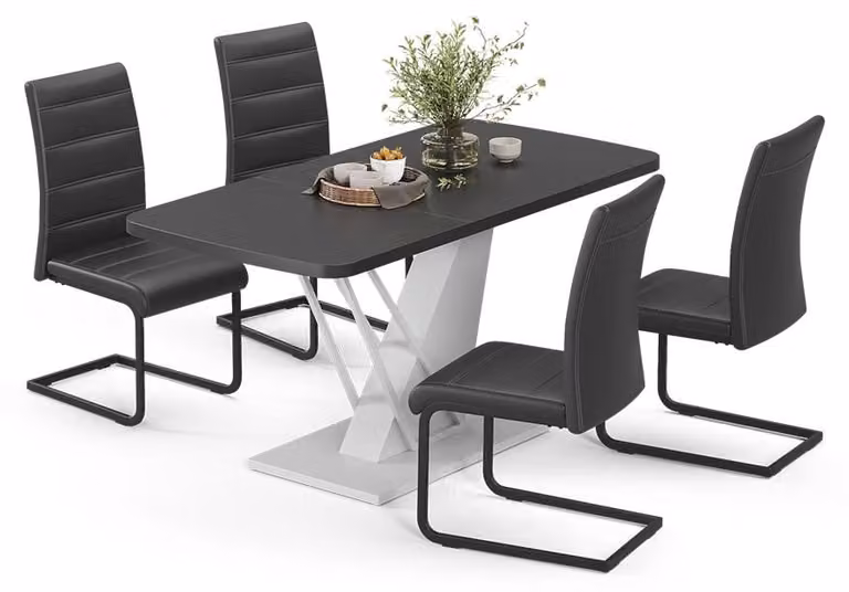 Set di tavoli da pranzo Vicco Fenaro Nero/Bianco 120 x 80 cm con 4 sedie da pranzo, nero, Model 62998