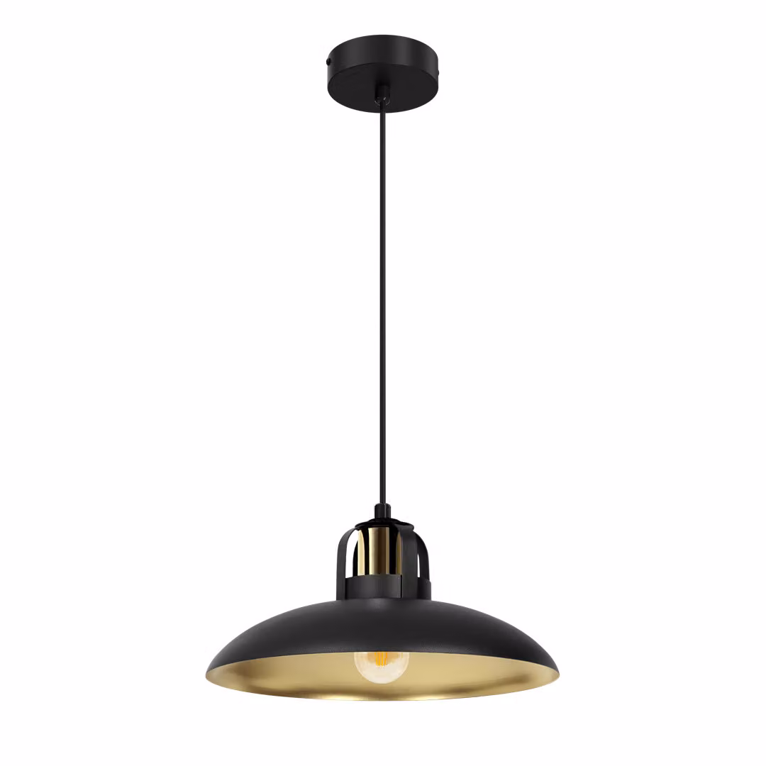 Lampada a sospensione industriale con paralume in metallo nero con interno oro Felix 1xE27 60W Milagro