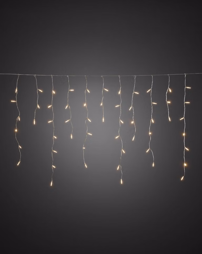 Konstsmide - Barriera luminosa a LED per pioggia di ghiaccio, 200 diodi bianchi caldi, 24V, trasformatore per esterni, cavo trasparente ; 2742-103