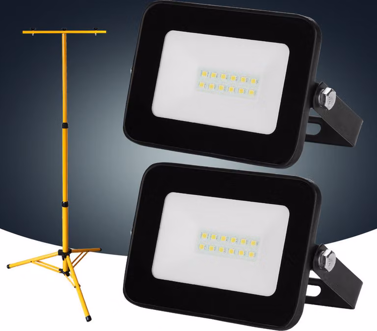 Jopassy 2x 10W LED proiettore da costruzione Proiettore a treppiede Proiettore da esterno Luce da lavoro Proiettore da costruzione IP66 Impermeabile Bianco freddo