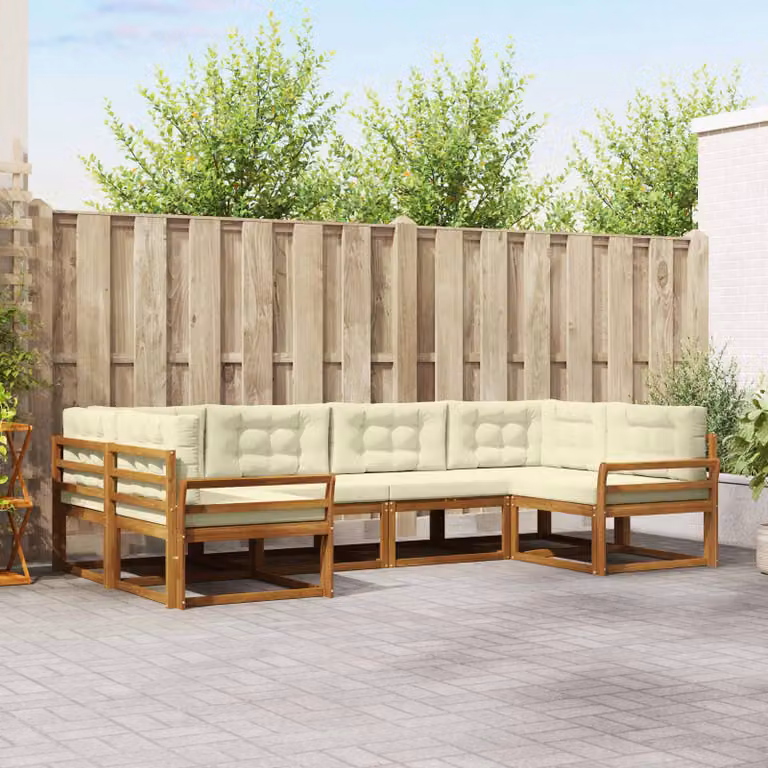Set di divani da esterno vidaXL 6 pz in legno di acacia con cuscini, forma a L, beige e marrone