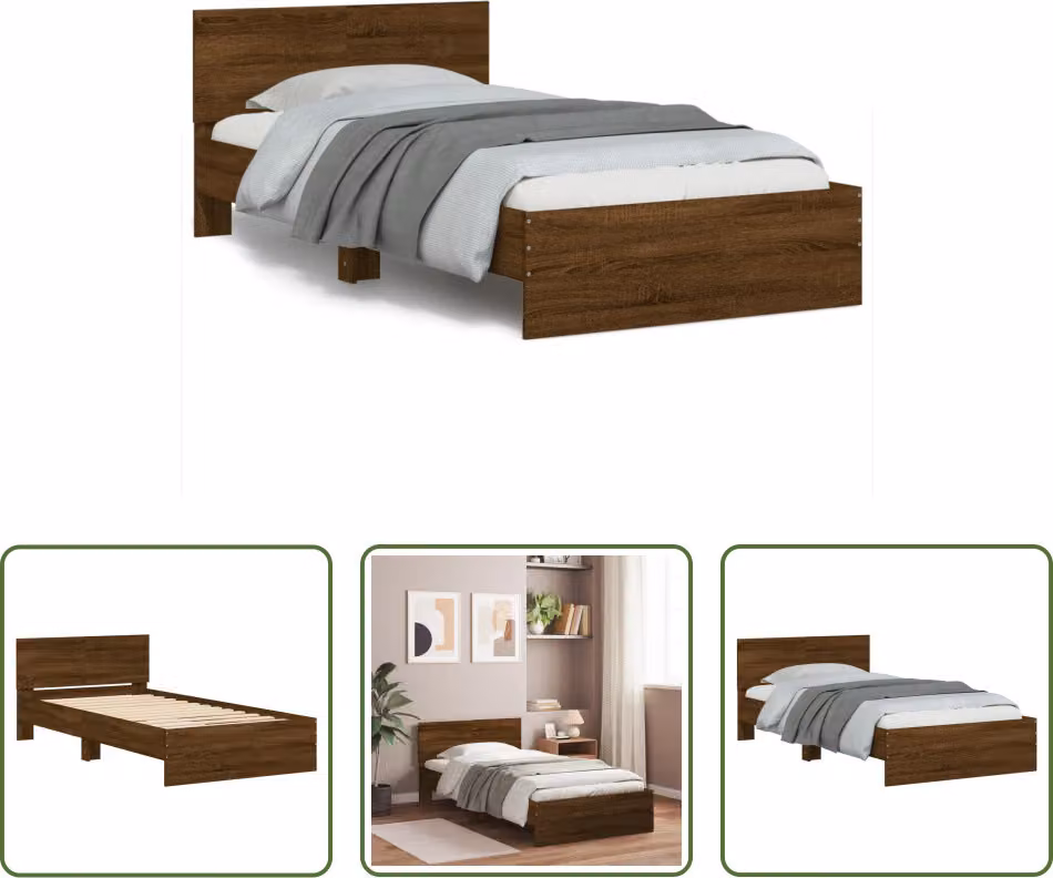 The Living Store Struttura letto con testiera in rovere marrone 100x200 cm