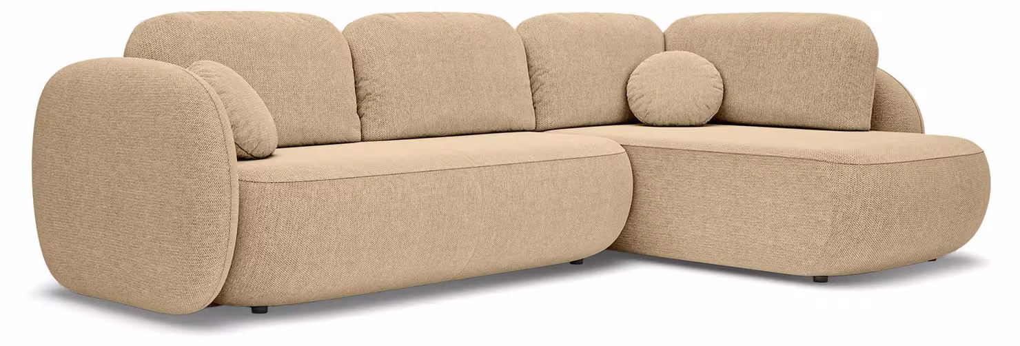 Divano angolare con funzione letto, modello Olemo, lato destro, rivestito in tessuto color noce e beige