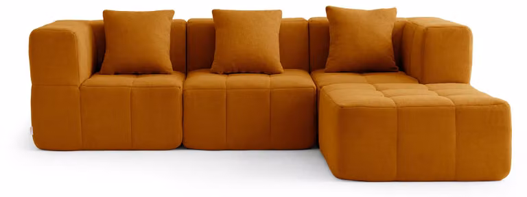 MILYSOFA SOFABULOUS: divano angolare modulare a 3 posti con chaise longue, raffinato tessuto a ricami, color cannella