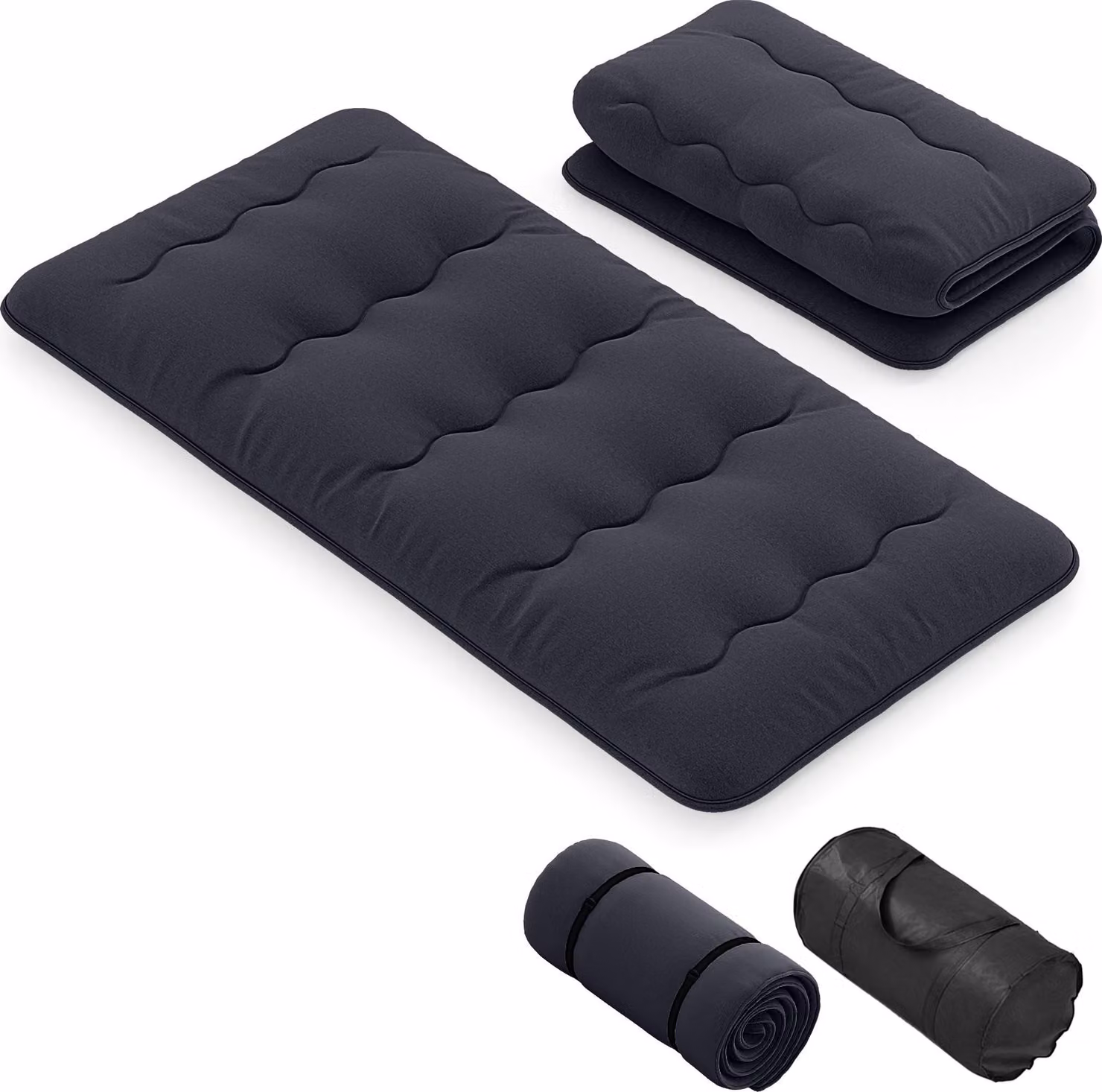 Materasso da pavimento 90x200 cm, materasso futon giapponese, tappetino tatami pieghevole e portatile, materasso pieghevole con borsa da trasporto e copertura rimovibile, nero