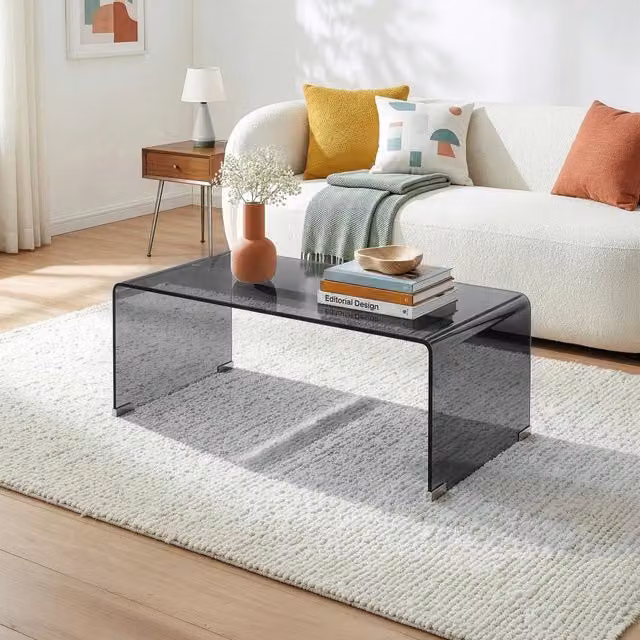 Tavolino da caffè Väsas en.casa in vetro grigio L: 90 cm, P: 45 cm, H: 35 cm