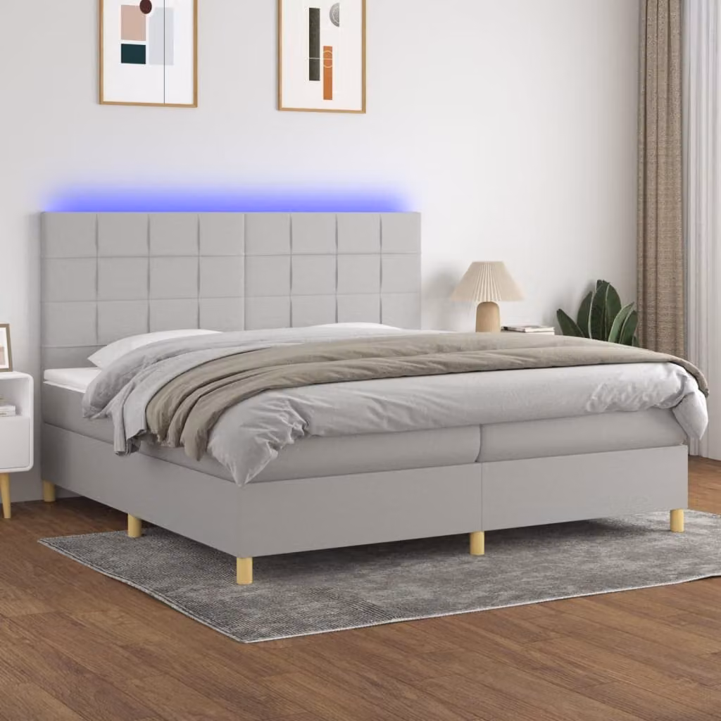 Letto a molle con materasso e illuminazione LED vidaXL, Grigio Chiaro, L/P: 200 x 200 cm – 1