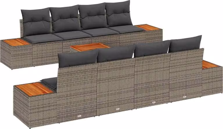 Set Divano da Giardino 9 pcs Grigio Poly Rattan