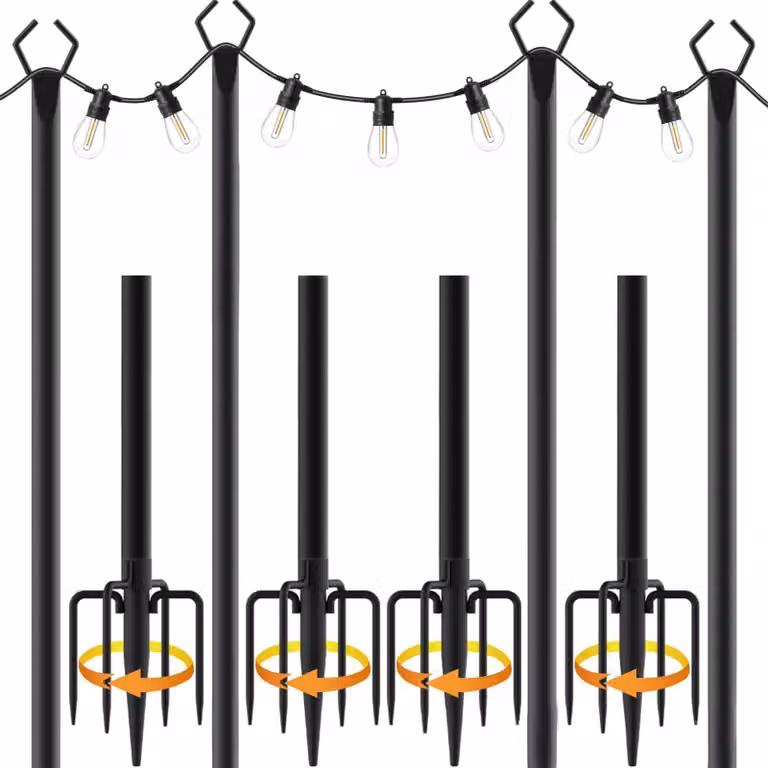 Set di 4 supporti per luci decorative, in metallo, lunghezza 3 metri, adatti per uso esterno, terrazza e giardino