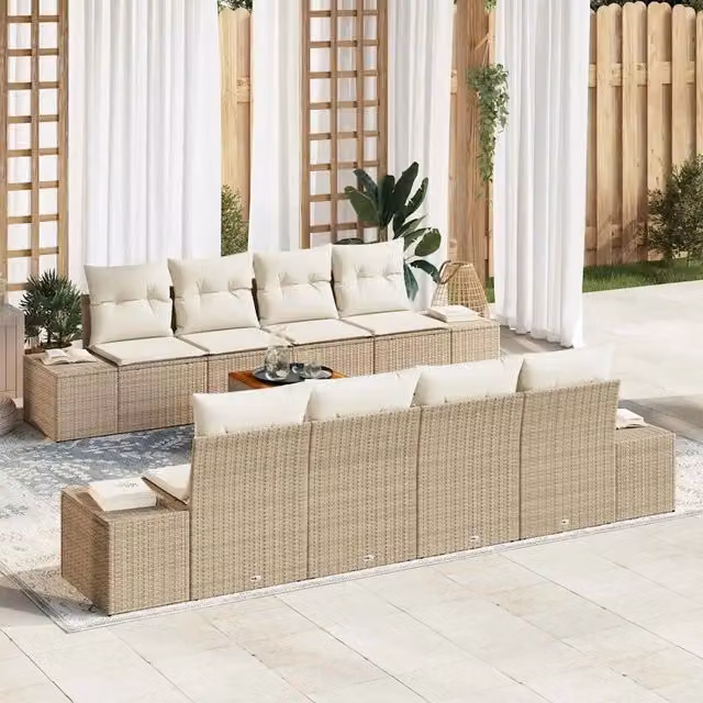 Set Divano da Giardino 9 pz Beige polyrattan 3347932