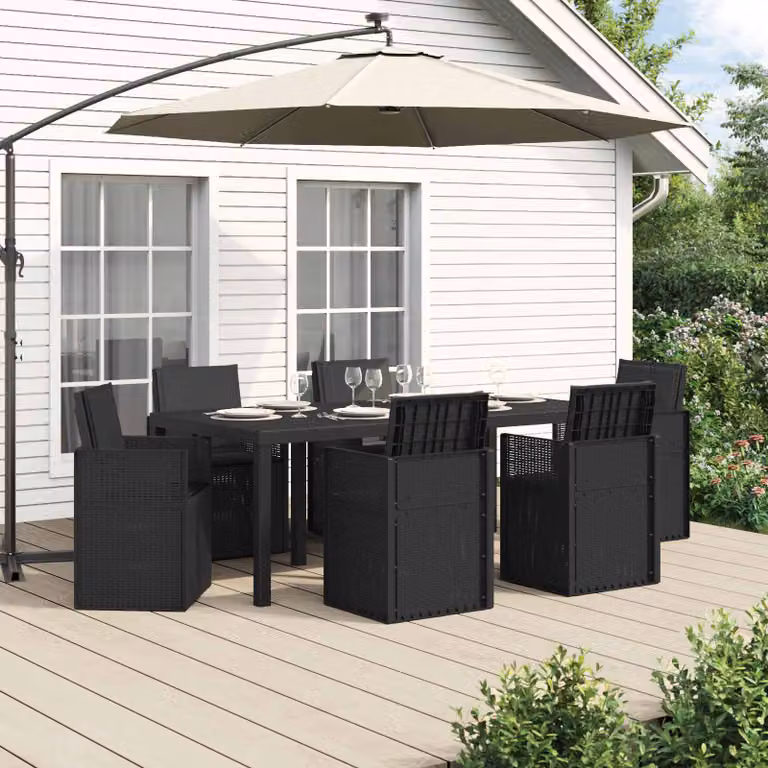 Set da pranzo per giardino e terrazzo vidaXL in plastica antracite, composto da 7 pezzi con tavolo rettangolare e sedie moderne