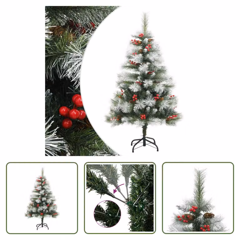 The Living Store Albero di Natale artificiale pieghevole con pigne e bacche 150 cm