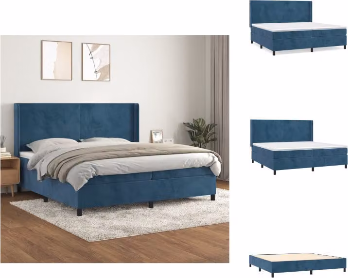 vidaXL Letto a molle con materasso blu scuro 200x200 cm in velluto - Letti e strutture letto