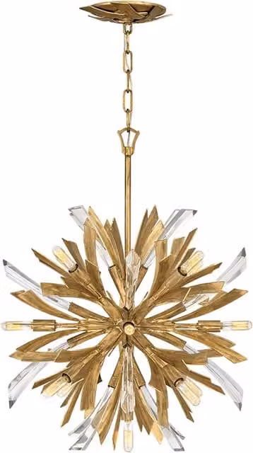 Lampadario a soffitto HINKLEY Vida in metallo e cristallo, stile industrial nordico, colore oro brunito con 13 luci E14