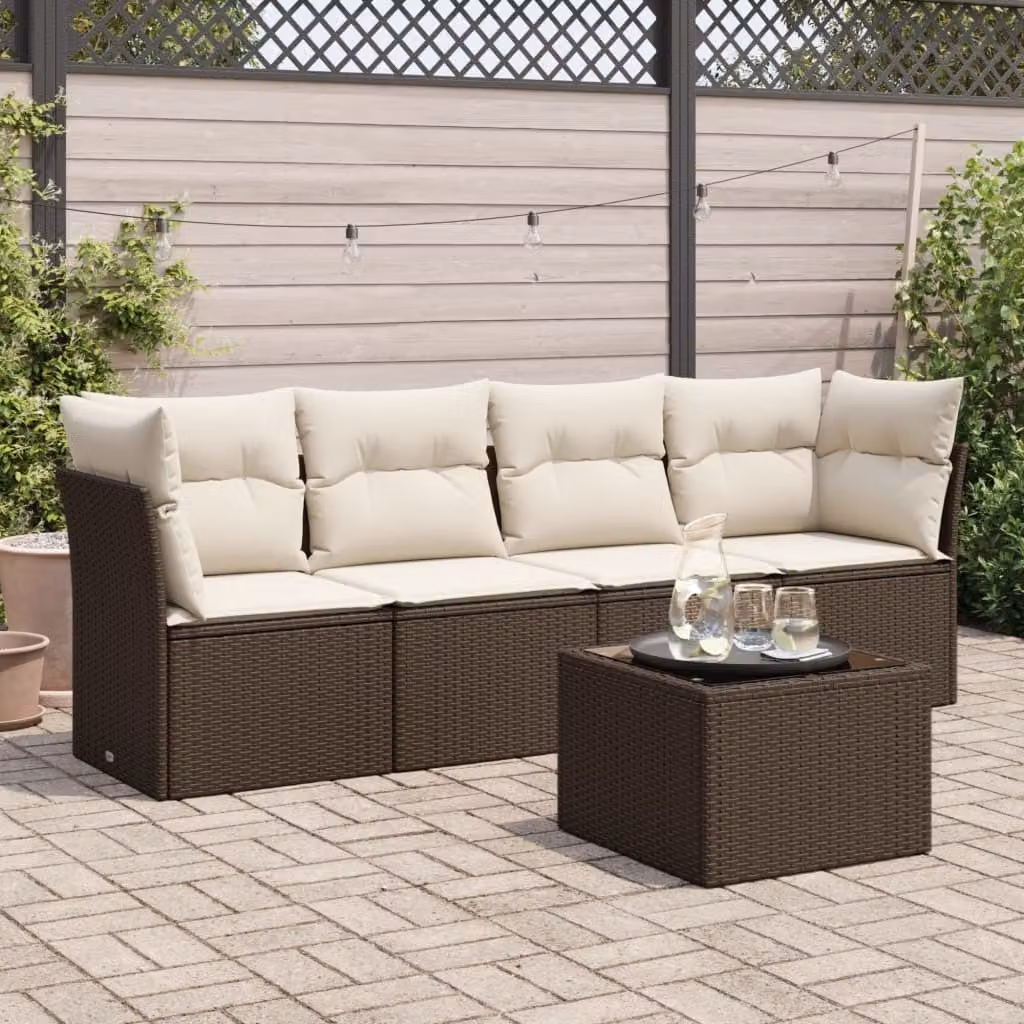 Maison Exclusive - Set Divano da Giardino 5 pz con Cuscini Marrone in Polyrattan