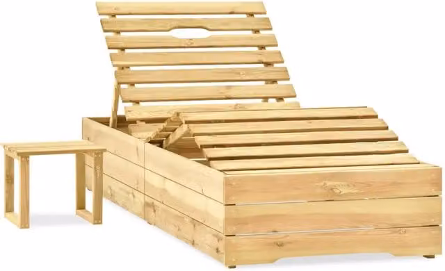 Lettino da giardino vidaXL in legno di pino trattato con cuscino blu e tavolino laterale
