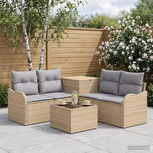 Set di divani 6 pz Beige e Grigio Chiaro 55 x 55 x 37 cm 3447145