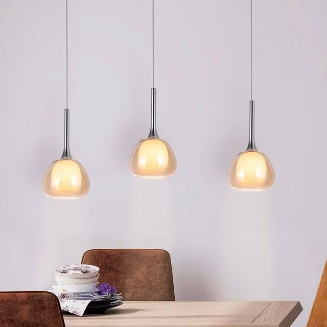 LÚZETE - LAMPADA DA SOFFITTO A 3 LUCI VETRO ESTERNO AMBRA INTERNO BIANCO INTERNO BIANCO NOLINA