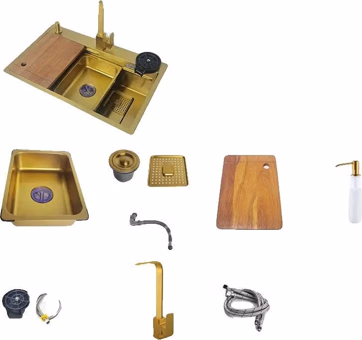 Lavello da cucina, acciaio inox, design a vasca singola, 75x46 D