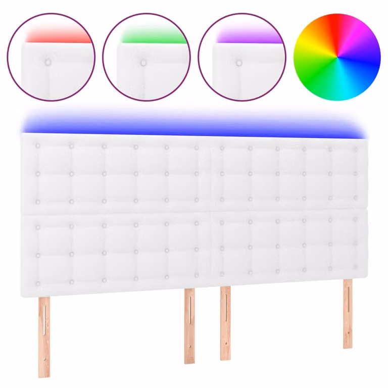 Testiera a LED Bianco 180x5x118/128 cm in Pelle finta