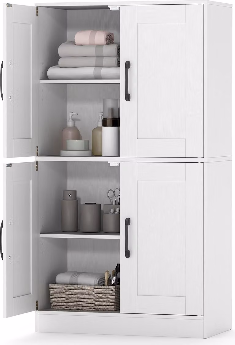 KOMFOTTEU Mobile da cucina alto con ante e ripiani regolabili, mobile buffet con protezione antiribaltamento, mobile alto per soggiorno, ingresso, 60 x 30 x 110 cm (bianco)