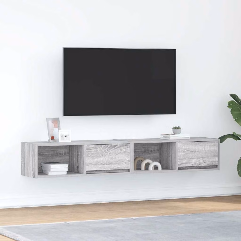 Set di 2 mobili TV moderni vidaXL in legno multistrato grigio, sospesi a parete, L 80 cm x P 31 cm x H 25,5 cm