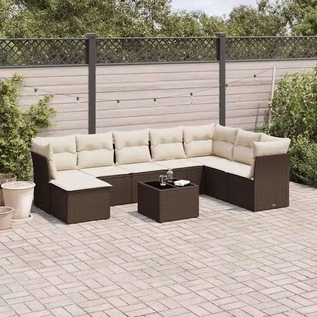 Set Divani da Giardino 9pz con Cuscini Marrone in Polyrattan 3218063