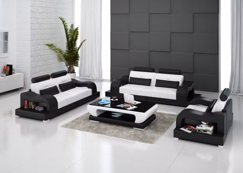 Sofa Leder Polster Sitz Garnitur 3+2+1 Design Couch Garnituren Sofas USB