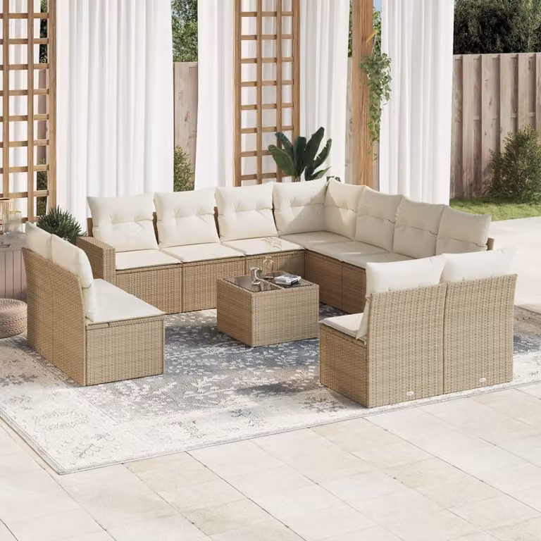 vidaXL Set Divani da Giardino a L con Tavolino e Cuscini Beige in Polyrattan e Metallo