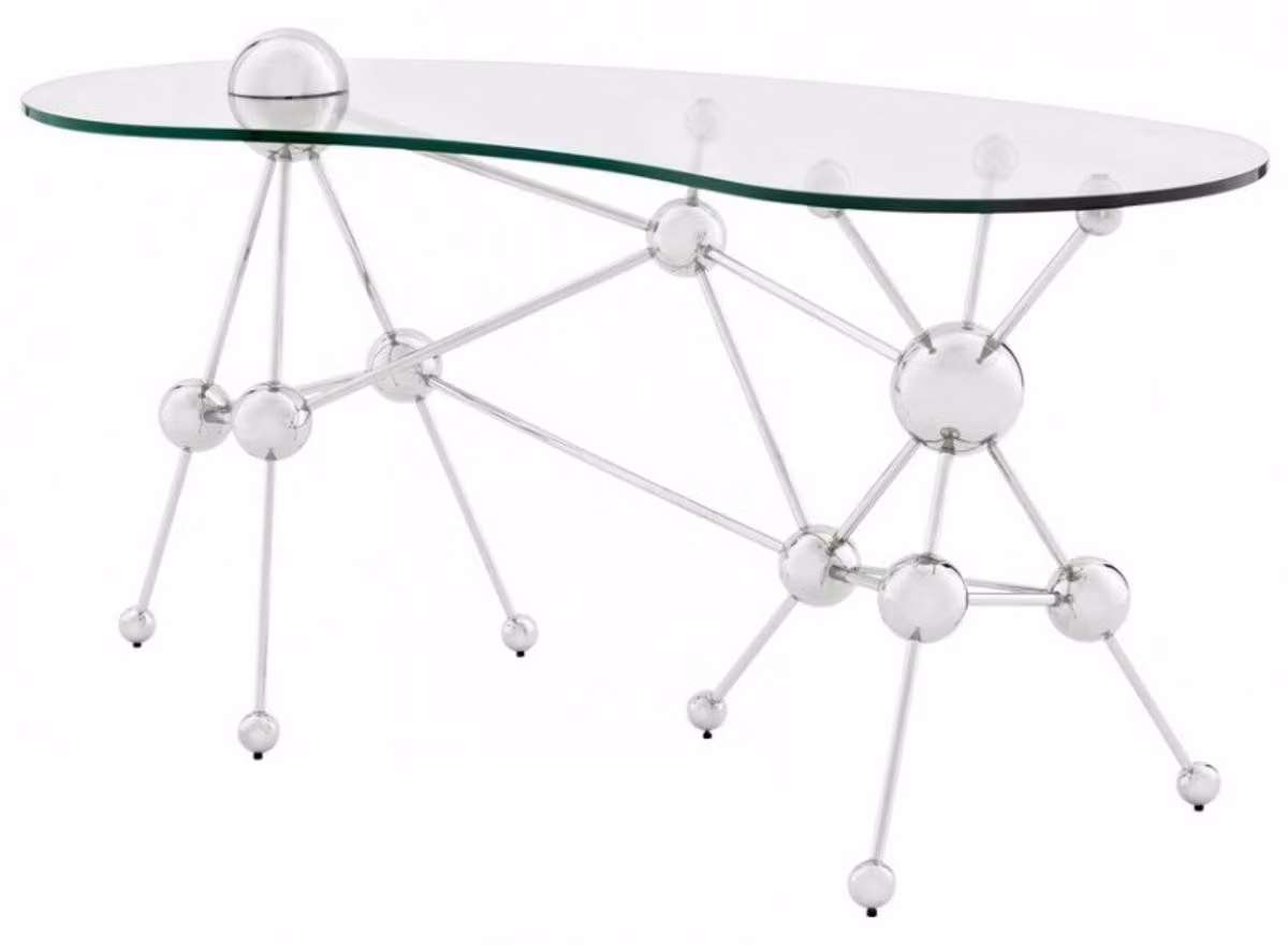 Scrivania "Casa Padrino" in stile Art Déco, con tema astronomico - vetro e acciaio inossidabile cromato - 160 x 75 x 76 cm