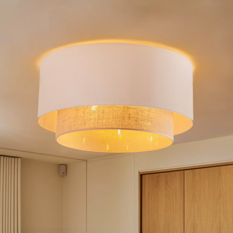 Plafoniera soffitto Boho Duolla, dimmerabile, Crema / Ambra, Camera da letto, Tessuto / Stoffa / Seta, Plafoniera