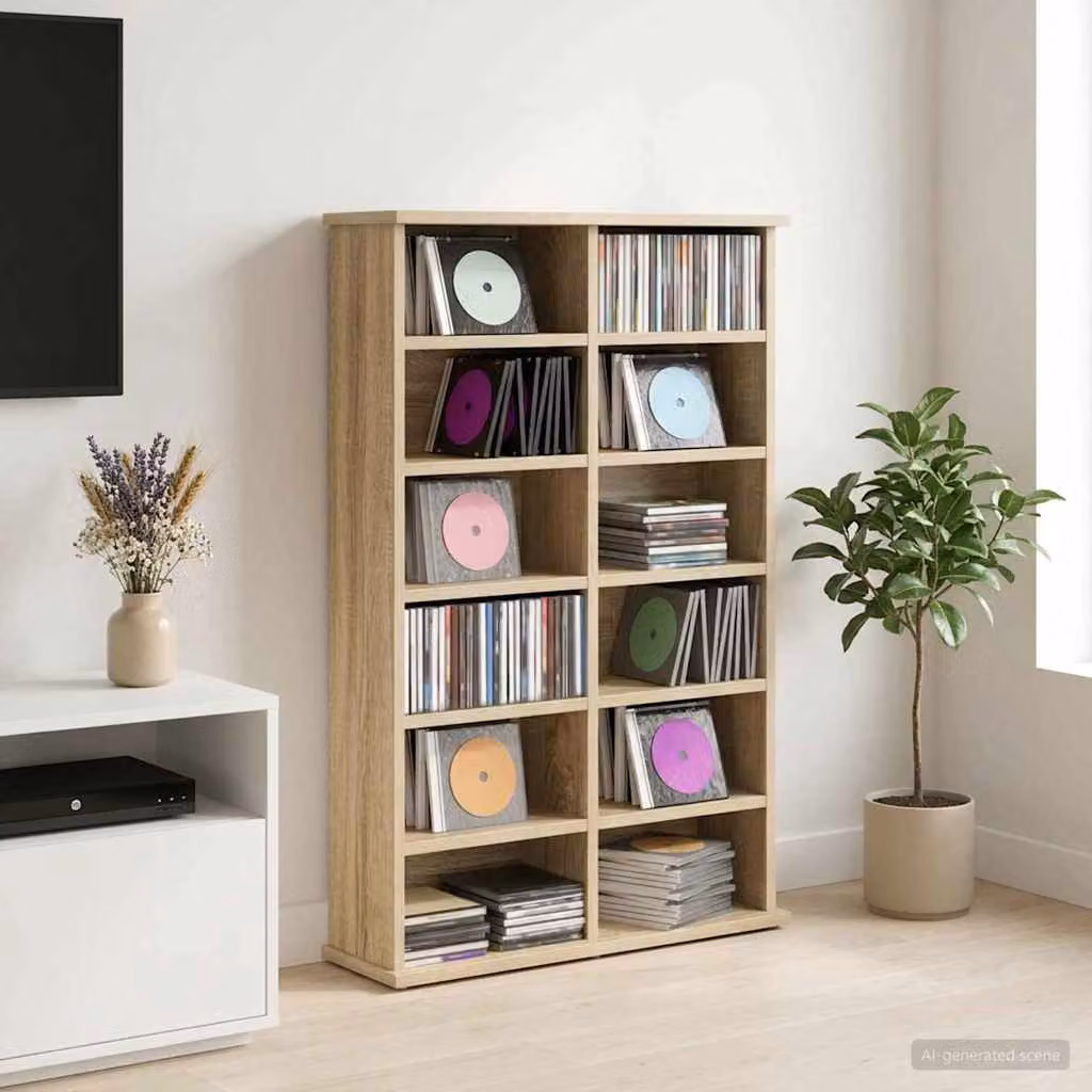 Mobile per CD vidaXL in Rovere Sonoma con ripiani regolabili, L 60 cm x P 17 cm x H 92 cm