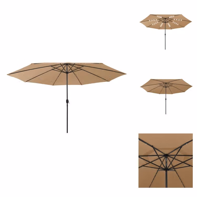 vidaXL Ombrellone con luci LED e palo in metallo 400 cm Taupe - Ombrelloni e parasole