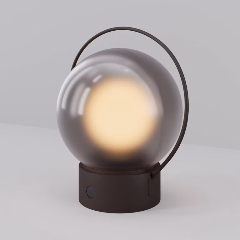 Maytoni Lampada da tavolo LED ricaricabile Elyra, marrone, altezza 20 cm, IP54, dimmerabile, Marrone / Ruggine, Soggiorno / Sala da pranzo, Vetro, Moderno