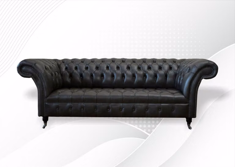 Wohnzimmer Möbel Stoff Textil Dreisitzer Sofa Couch Polster Schwarz Chesterfield