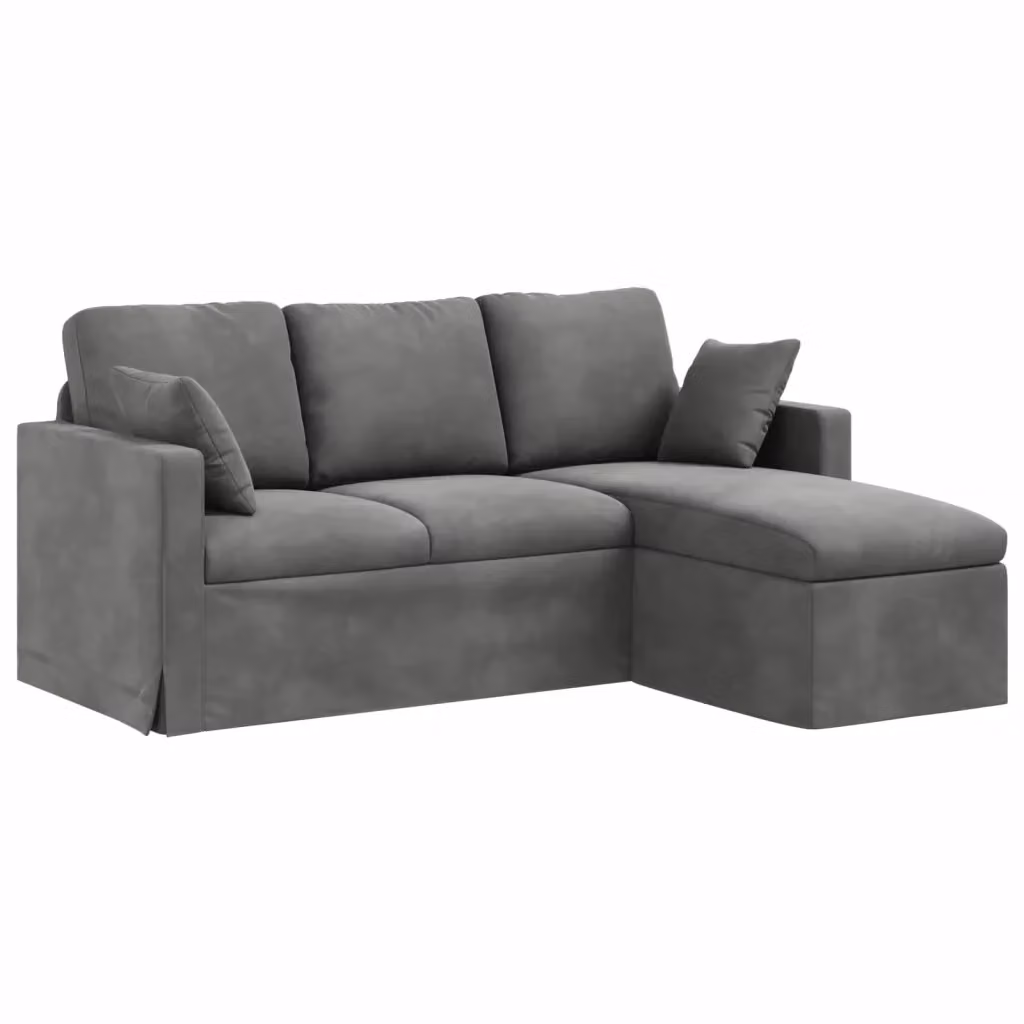 Divano angolare vidaXL in velluto grigio scuro con cuscini, L/P/H: 178 x 134 x 80 cm – 2