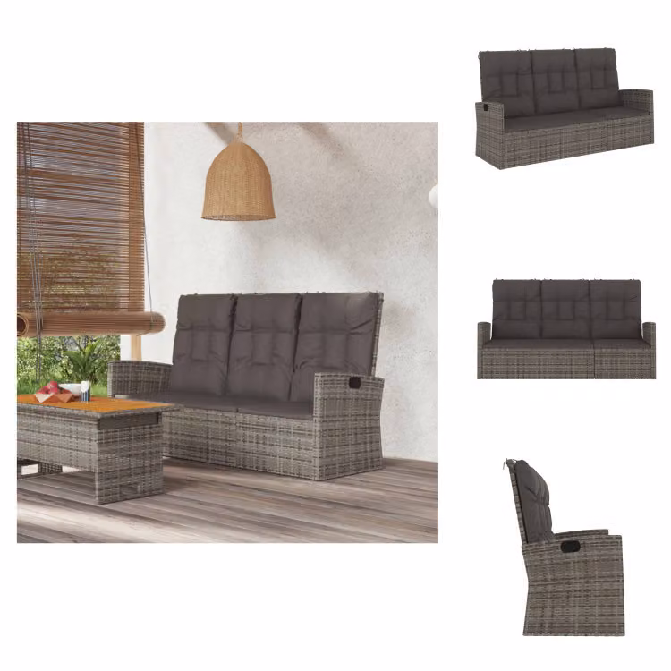 Panchina da giardino vidaXL con funzione reclinabile e cuscini, grigia, 173 cm, in polyrattan -  Panchine da giardino