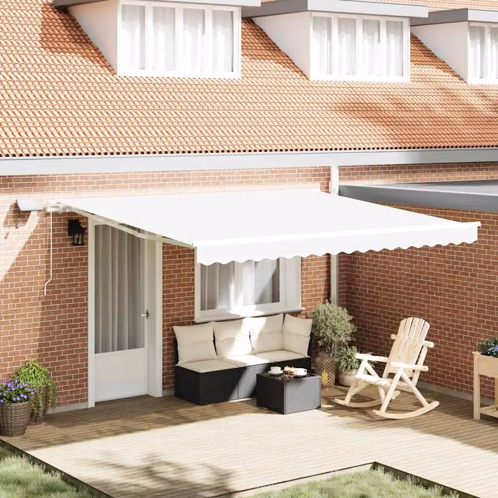 Tenda retrattile vidaXL con bracci pieghevoli in alluminio e tessuto in poliestere, Bianco, L: 400 cm, P: 300 cm