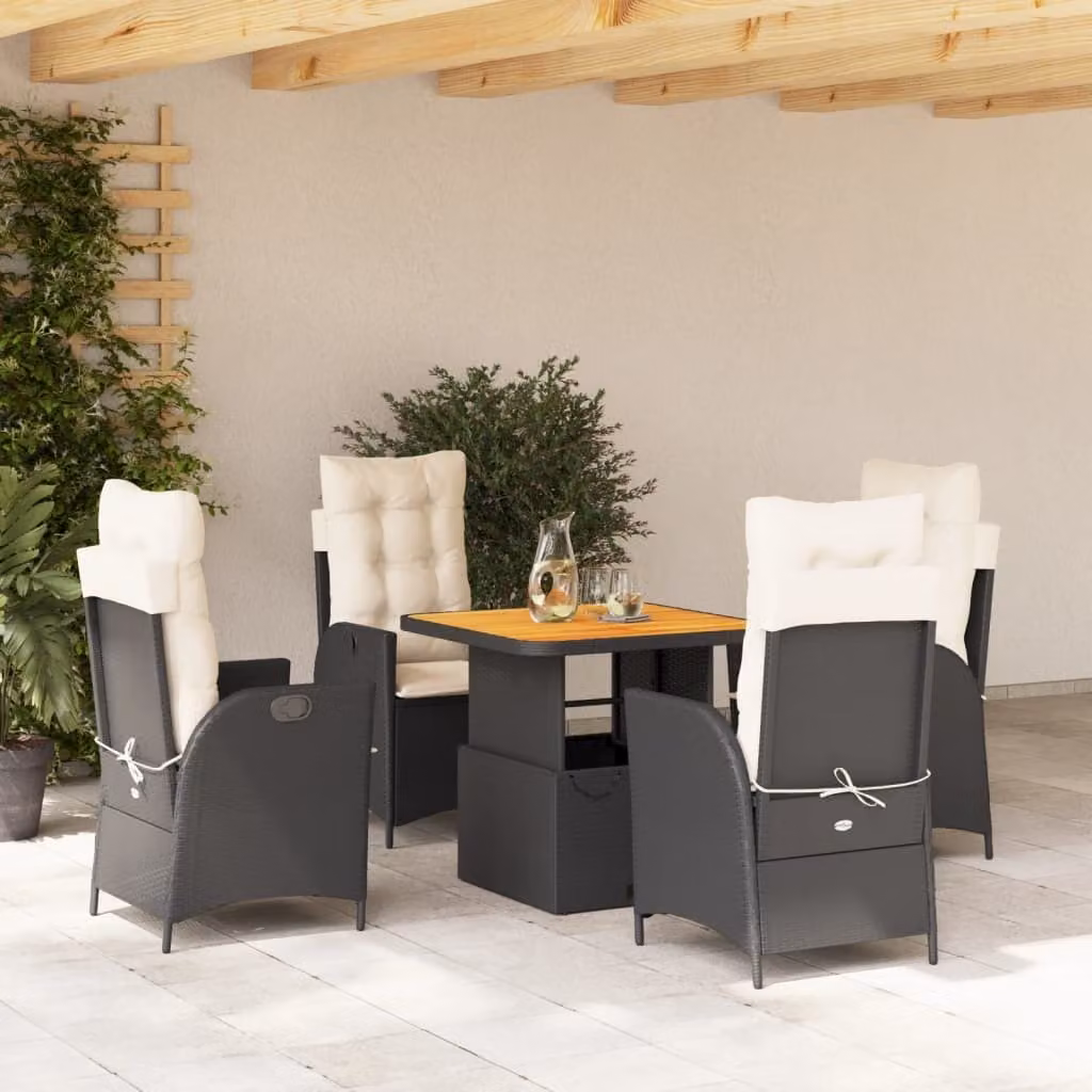 Maison Exclusive - Set da Pranzo da Giardino 5 pz Nero con Cuscini in Polyrattan