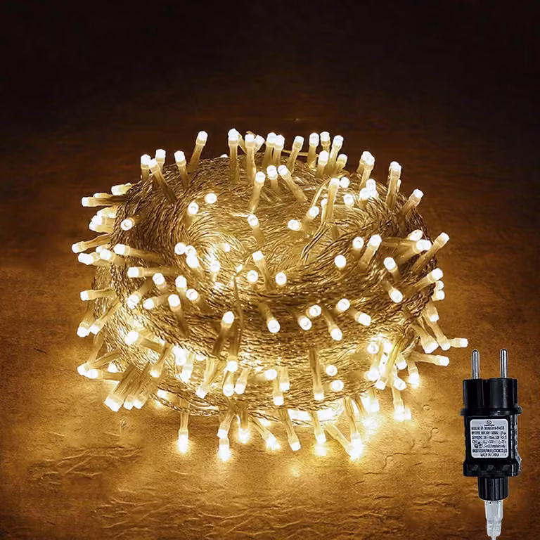 Catena luminosa a LED, 200 luci, luce bianco caldo, cavo da 20 metri con spina