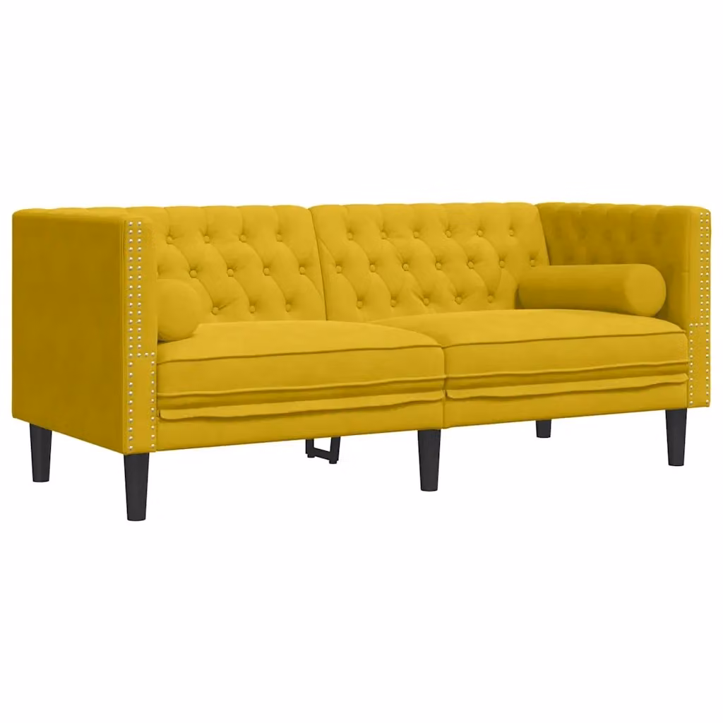 Divano Chesterfield vidaXL in Velluto Giallo con Cuscini per 2 Persone L: 174,0 cm, P: 74,5 cm, H: 70,5 cm – 2
