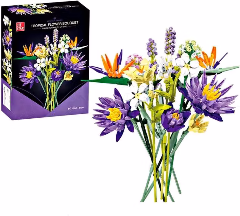 Set di elementi costruttivi Klemmbaustein con fiori e piante artificiali, kit per costruzioni, idea regalo