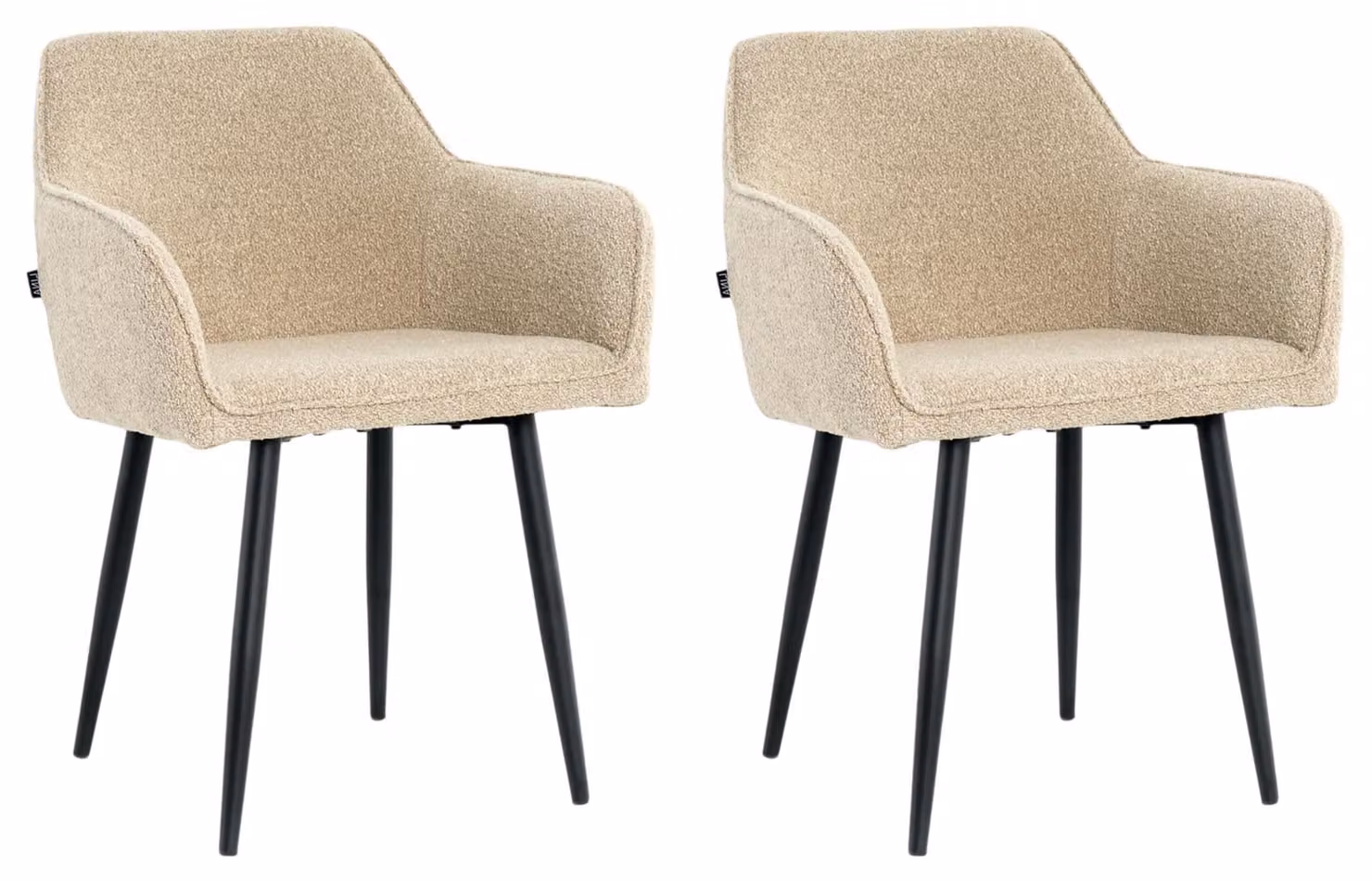 Set di 2 poltrone da pranzo in tessuto bouclé, con braccioli
