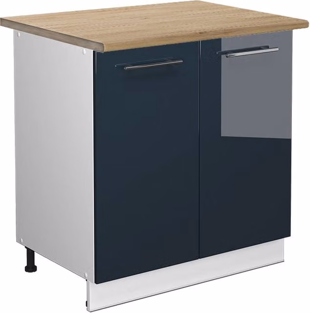 Mobiletto base cucina Fame-Line Blu scuro lucido/Bianco 80 cm piano di lavoro Rovere dorato Vicco