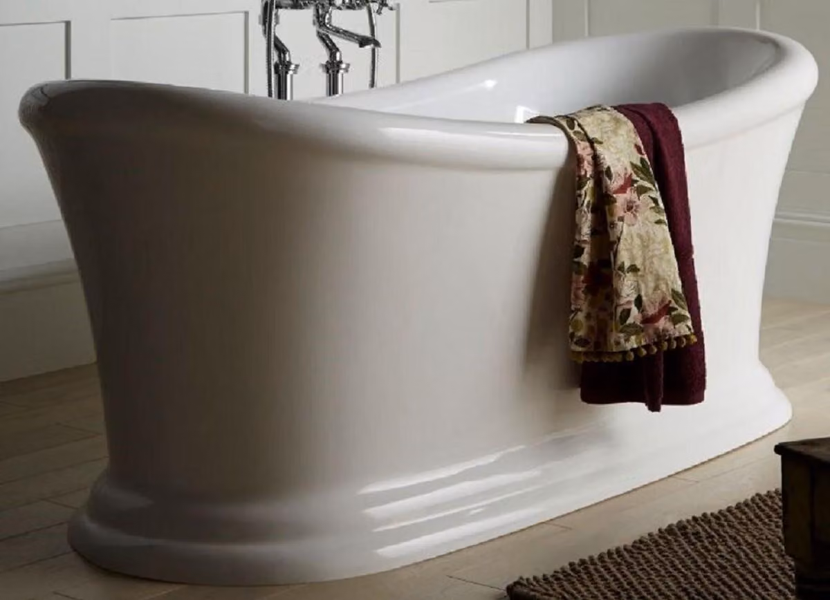 Casa Padrino Luxury Art Nouveau Acrylic Bathtub White 177.5 x 88.5 x H. 74.5 cm - Curved freestanding retro antique bathhtub - Baroque & Art Nouveau bathroom furniture