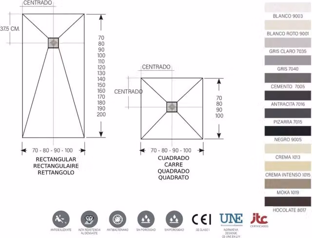 Piatto doccia Ardesia extra piatto 70X150 cm colore Grigio cemento RAL 7005 griglia Grigio cemento
